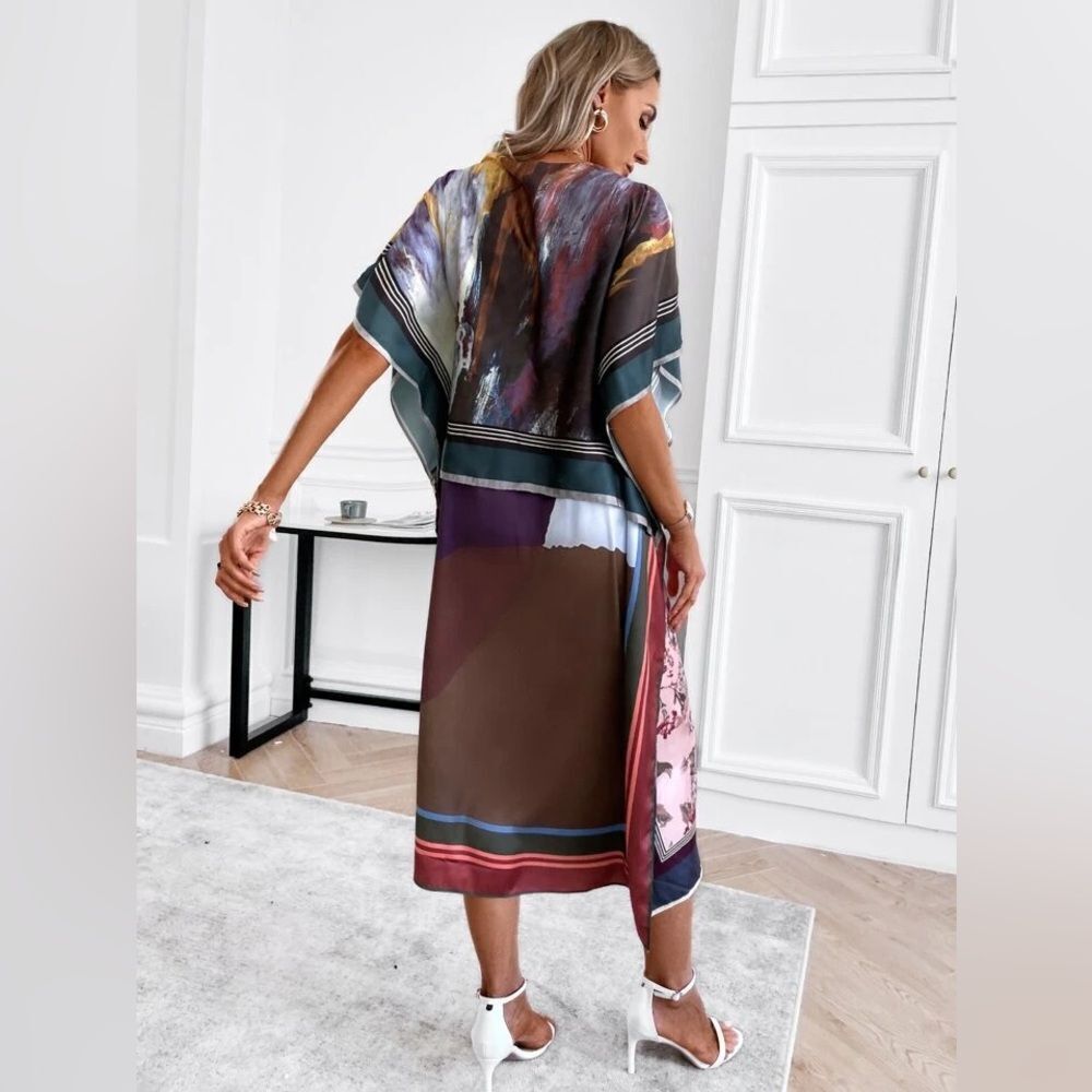 Zara 100% silk printed tunic kaftan dress - Picture 3 of 9